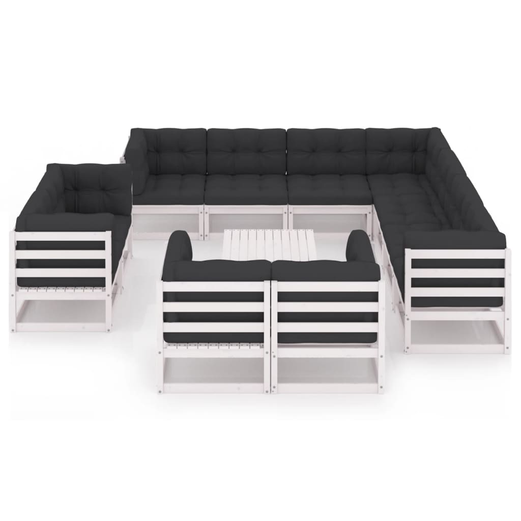 12-tlg. Garten-Lounge-Set mit Kissen Weiss Kiefer Massivholz